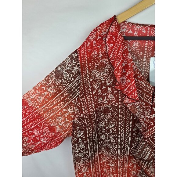 Catherines Women's Top Plus Size 3X Orange Sheer 3/4 Sleeve Ruffle Shirt Blouse - Picture 5 of 10